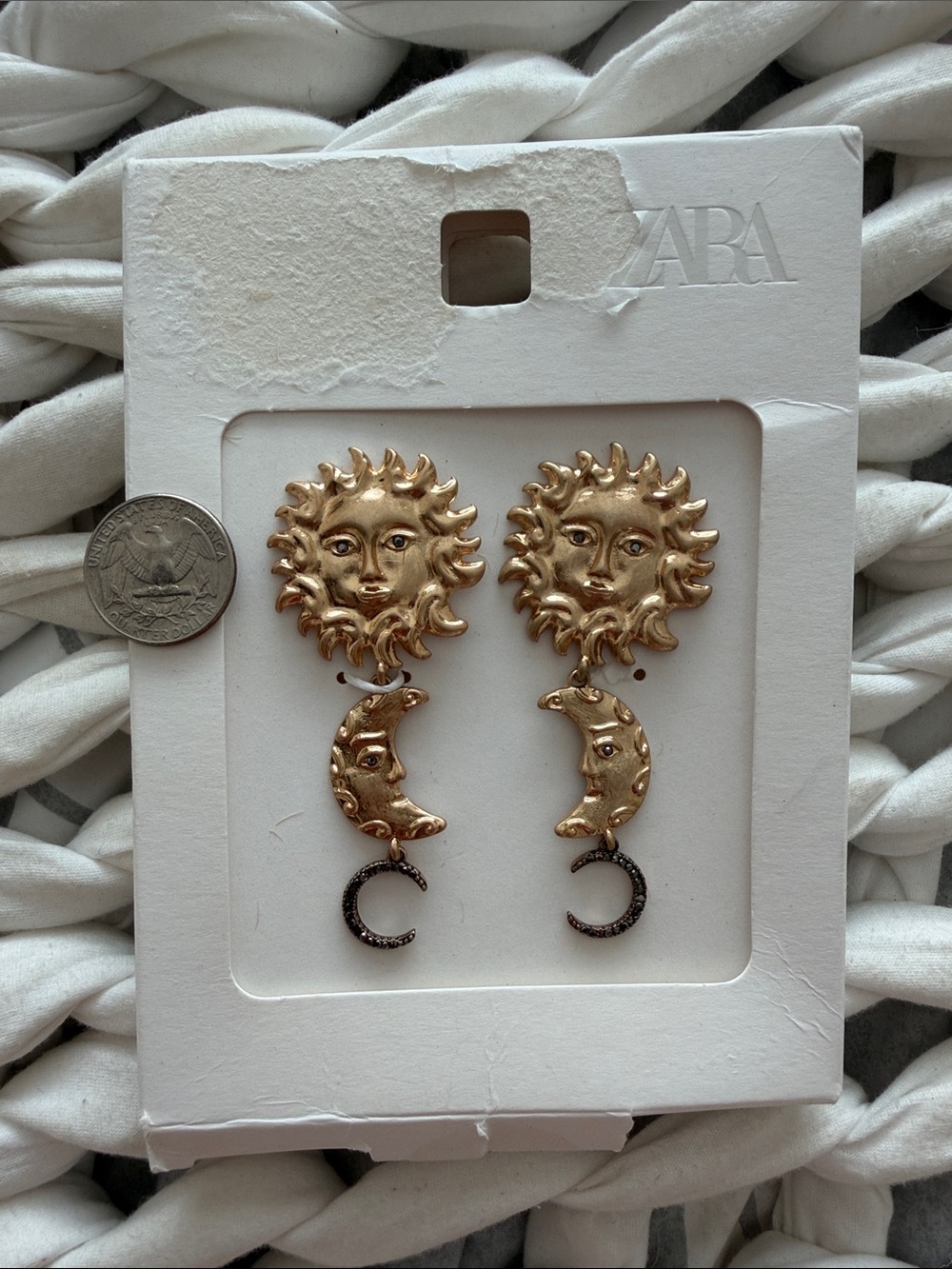 NWT ZARA Gold Sun & Moon Drop Earrings